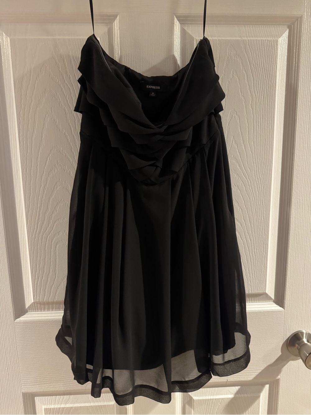 Express Black Layered Ruffle Chiffon Strapless Dress